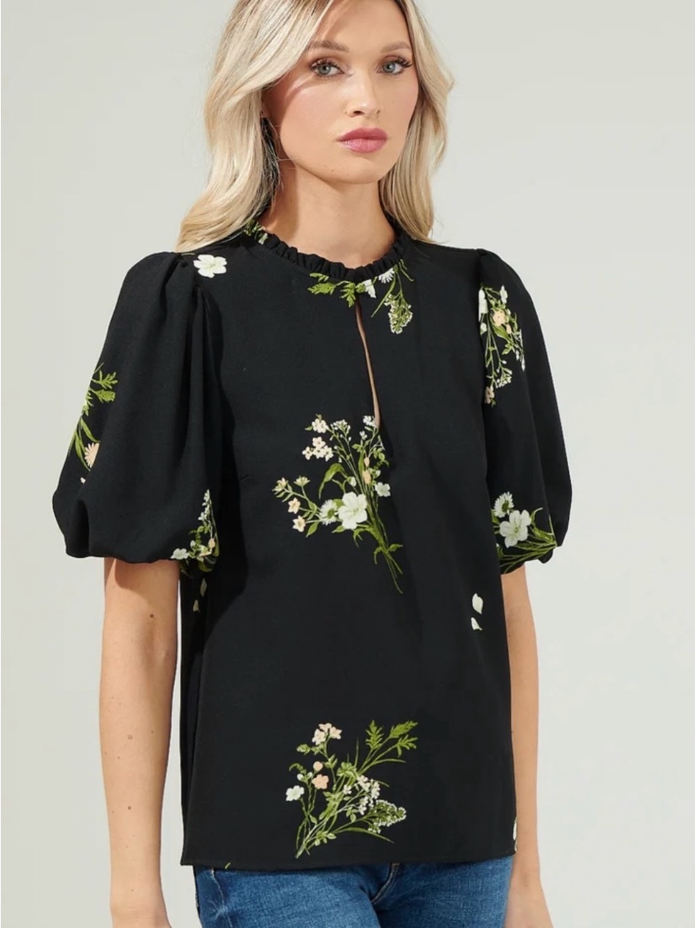 Sugarlips Jenna Floral Split Neck Blouse